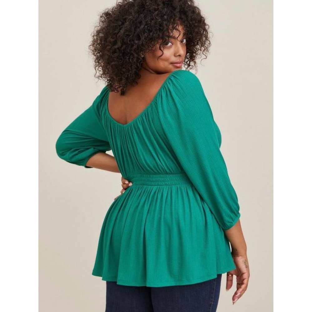 Torrid Textured Jersey Smocked Waist Top in emerald green